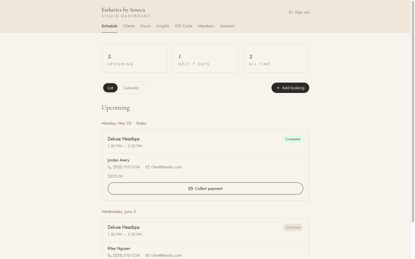 Esthetics by Seneca — Studio OS screenshot